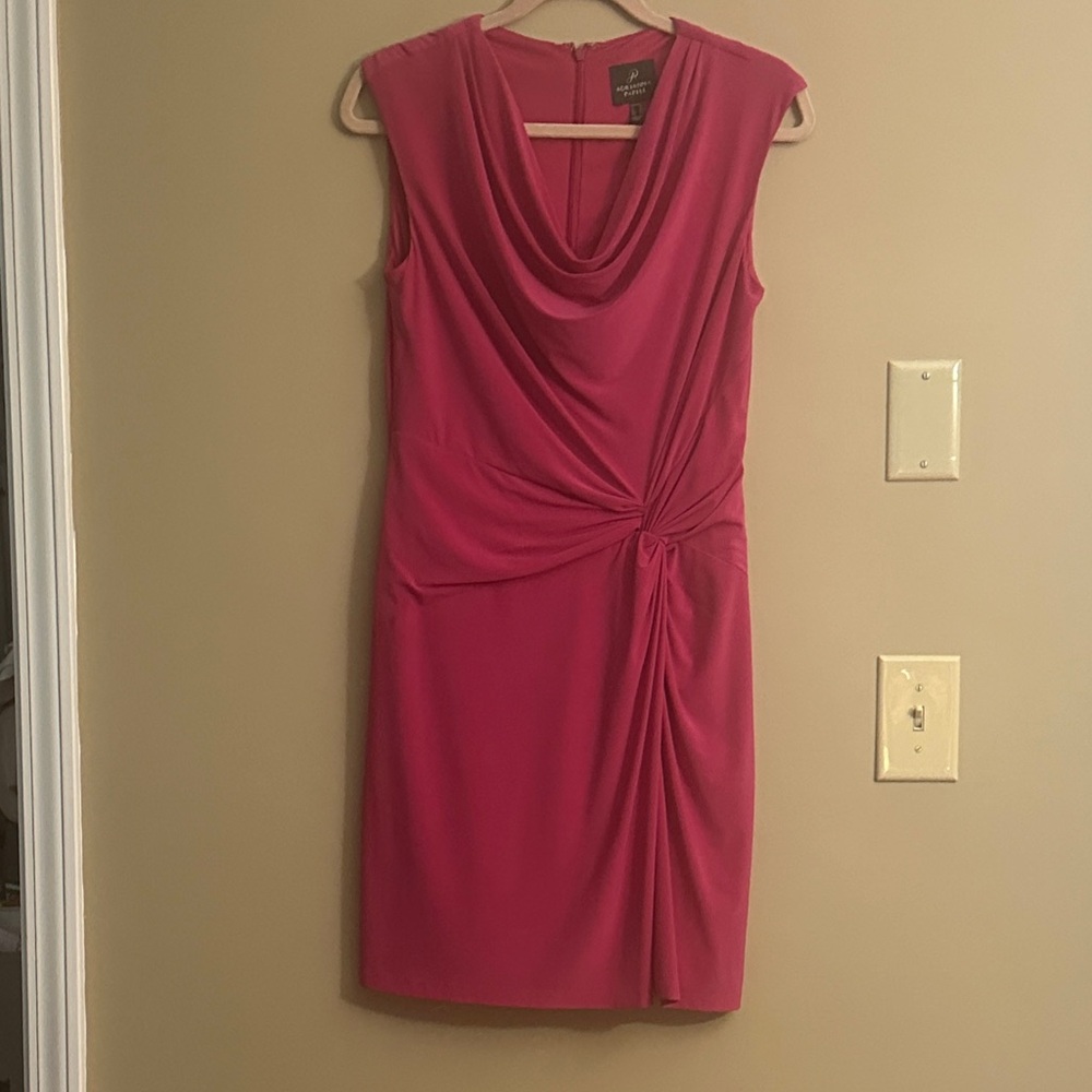 Adrianna Papell Fuchsia Cowl-Neck Knot-Front Midi Dress